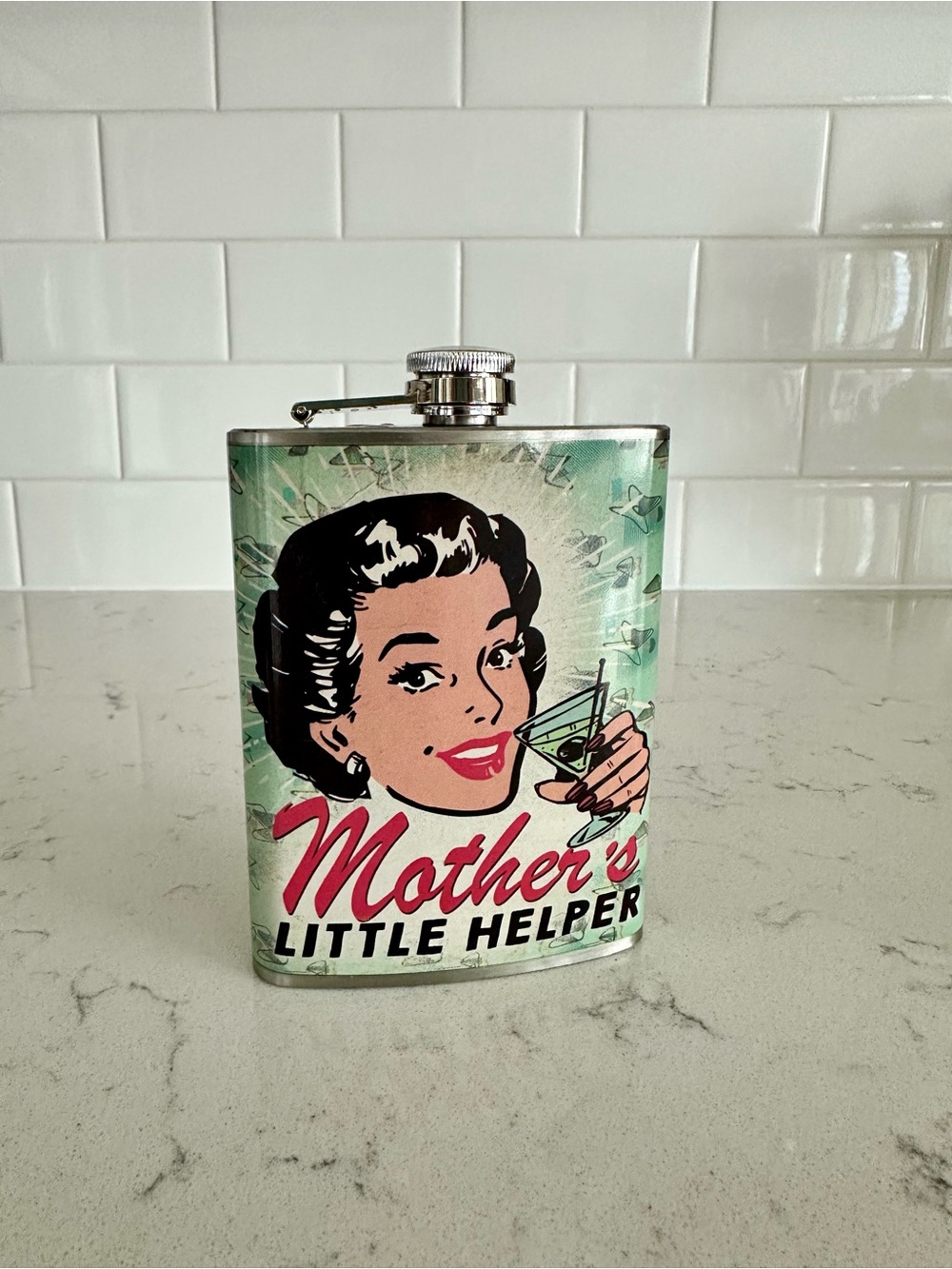Mother's Little Helper Retro Stainless Steel Hip Flask - Mint - Picture 7 of 7